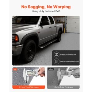 garage floor roll, 7.5 x 17 ft garage flooring mat, 2.2 mm thickened pvc diamond plate floor protector mat with double sided tape, non slip, easy to clean for warehouse, gyms,silver gray