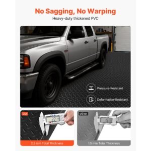 garage floor roll, 7.5 x 20 ft garage flooring mat, 2.2 mm thickened pvc diamond plate floor protector mat with double sided tape, non slip, easy to clean for warehouse, gyms, trailer, black