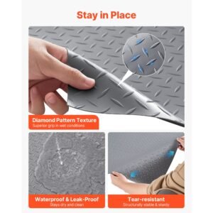 garage floor roll, 7.5 x 20 ft garage flooring mat, 2.2 mm thickened pvc diamond plate floor protector mat with double sided tape, non slip, easy to clean for warehouse, gyms,silver gray