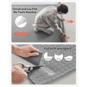 garage floor roll, 7.5 x 20 ft garage flooring mat, 2.2 mm thickened pvc diamond plate floor protector mat with double sided tape, non slip, easy to clean for warehouse, gyms,silver gray