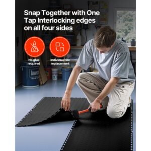 garage floor tiles interlocking, 16 pack 20.2 x 20.2 x 0.2 in interlocking modular garage flooring tiles, diamond plate slip resistant pvc mats for workshop,warehouse,tool room, black