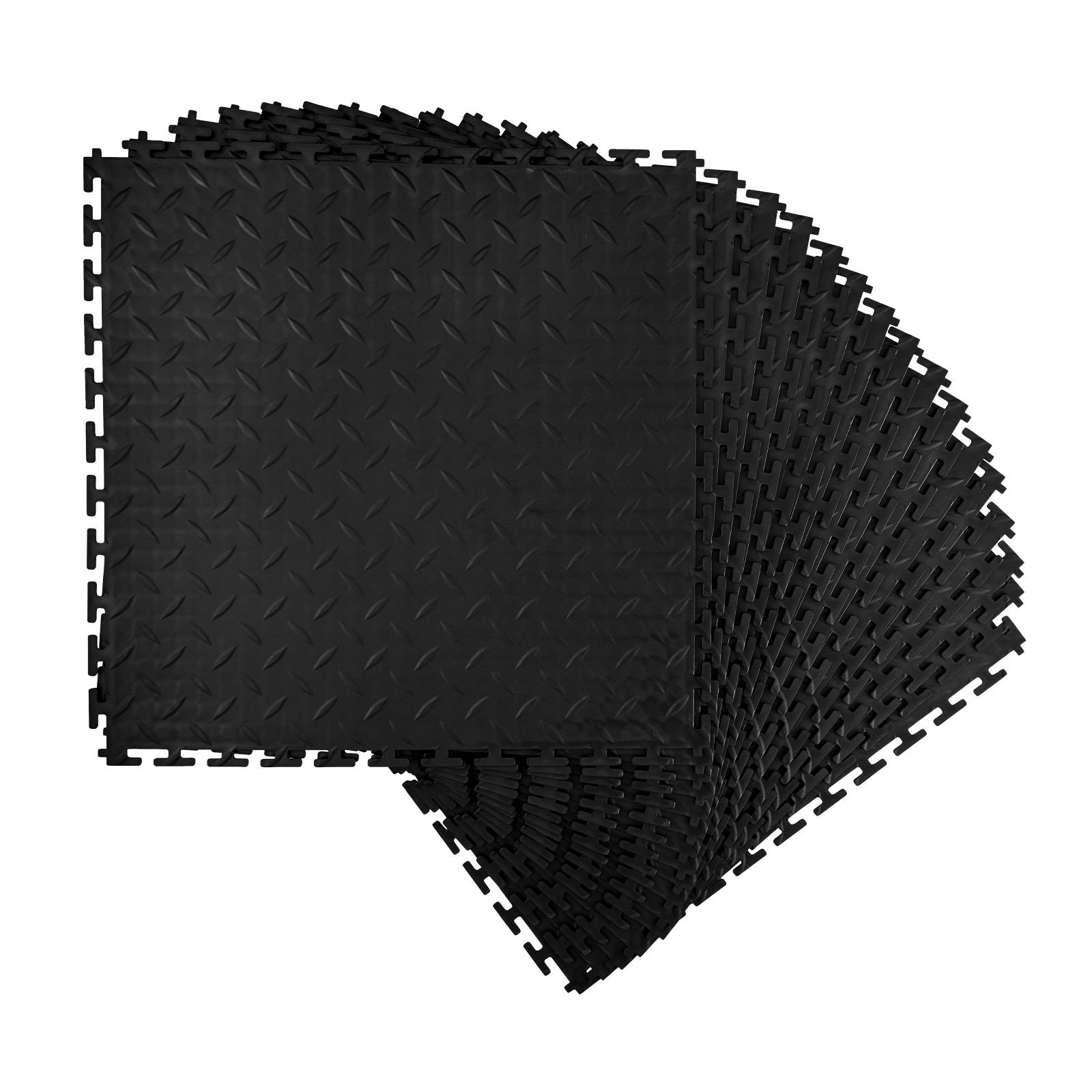 garage floor tiles interlocking, 16 pack 20.2 x 20.2 x 0.2 in interlocking modular garage flooring tiles, diamond plate slip resistant pvc mats for workshop,warehouse,tool room, black