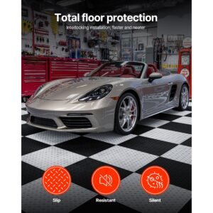 garage floor tiles interlocking, 16 pack 20.2 x 20.2 x 0.2 in interlocking modular garage flooring tiles, diamond plate slip resistant pvc mats for workshop,warehouse,tool room, light gray