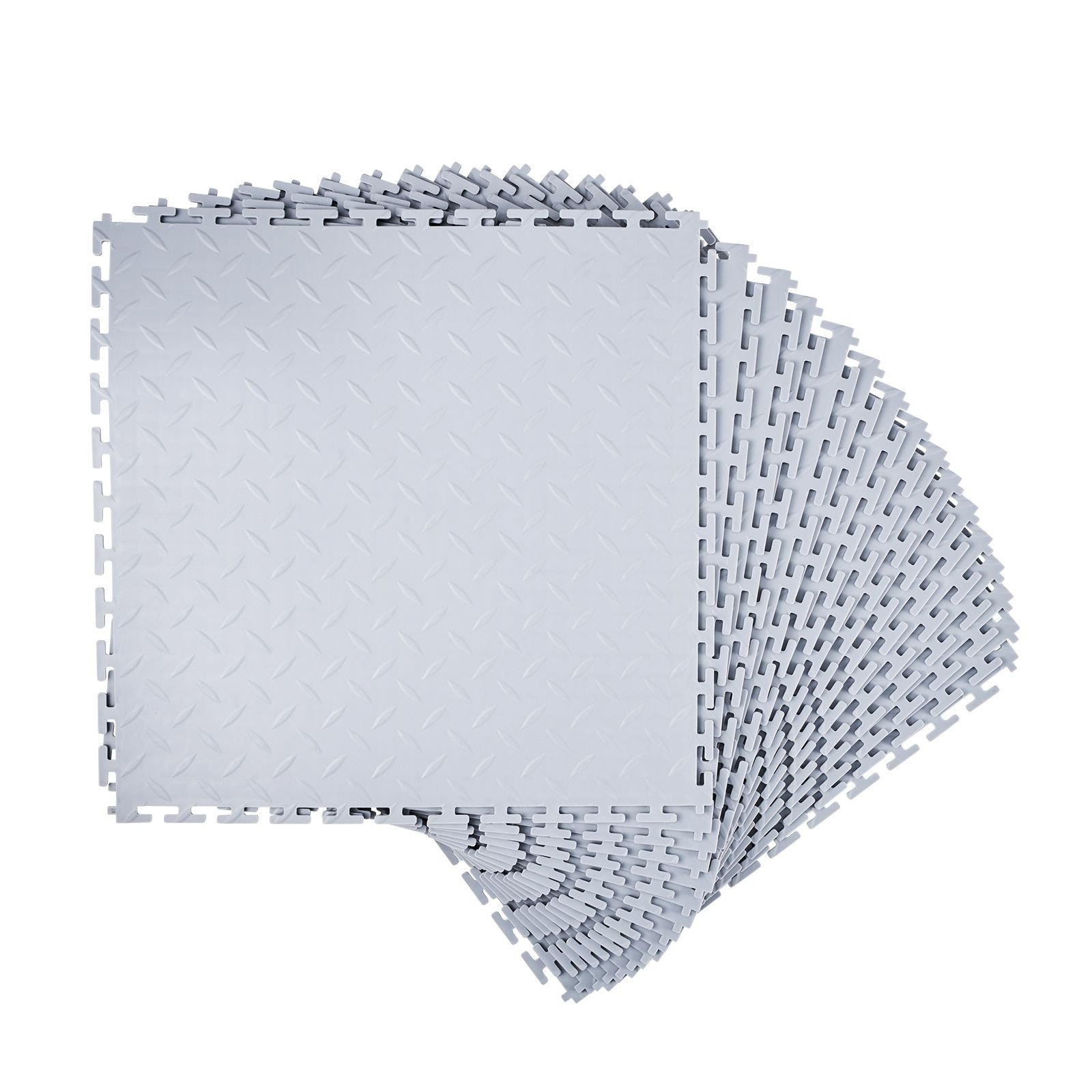 garage floor tiles interlocking, 16 pack 20.2 x 20.2 x 0.2 in interlocking modular garage flooring tiles, diamond plate slip resistant pvc mats for workshop,warehouse,tool room, light gray