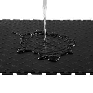 garage floor tiles interlocking, 8 pack 20.2 x 20.2 x 0.2 in interlocking modular garage flooring tiles, diamond plate slip resistant pvc mats for workshop,warehouse,tool room, black