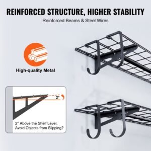 garage storage shelving, 2 pack, 4 x 1 ft heavy duty garage shelves wall mounted, 400 lbs load capacity(total) garage storage rack floating shelves, suitable for shop, shed, garage storage