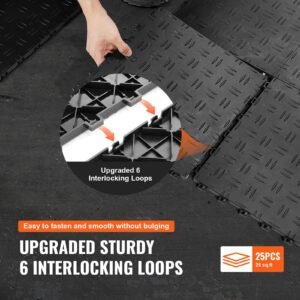 garage tiles interlocking, 12 x 12 x 0.53 inch 25 pack garage floor covering tiles, non slip double sided texture garage flooring tiles, for garages, basements, repair shops, black