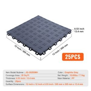 garage tiles interlocking, 12 x 12 x 0.53 inch 25 pack garage floor covering tiles, non slip double sided texture garage flooring tiles, for garages, basements, repair shops, graphite gray
