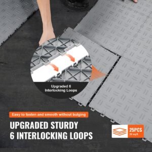 garage tiles interlocking, 12 x 12 x 0.53 inch 25 pack garage floor covering tiles, non slip double sided texture garage flooring tiles, for garages, basements, repair shops, silver