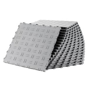garage tiles interlocking, 12 x 12 x 0.53 inch 25 pack garage floor covering tiles, non slip double sided texture garage flooring tiles, for garages, basements, repair shops, silver
