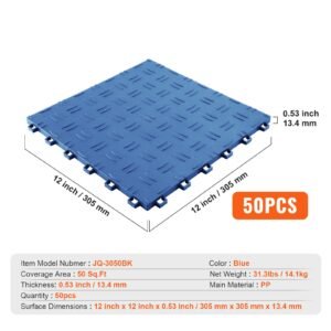 garage tiles interlocking, 12 x 12 x 0.53 inch 50 pack garage floor covering tiles, non slip double sided texture garage flooring tiles, for garages, basements, repair shops, blue
