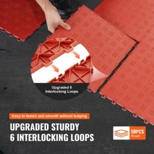 garage tiles interlocking, 12 x 12 x 0.53 inch 50 pack garage floor covering tiles, non slip double sided texture garage flooring tiles, for garages, basements, repair shops, red