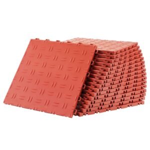 garage tiles interlocking, 12 x 12 x 0.53 inch 50 pack garage floor covering tiles, non slip double sided texture garage flooring tiles, for garages, basements, repair shops, red