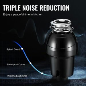 garbage disposal, 1.25hp 3360rpm continuous feed food waste disposer, ez connect food waste grinding system with sound reduction, power cord & splash guard for kitchen sinks