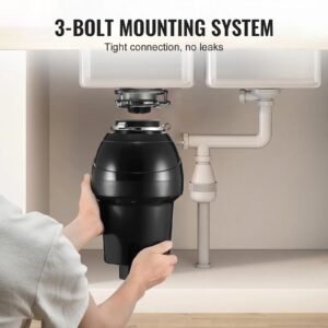 garbage disposal, 1.25hp 3360rpm continuous feed food waste disposer, ez connect food waste grinding system with sound reduction, power cord & splash guard for kitchen sinks