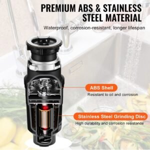 garbage disposal, 1/2hp 3450rpm continuous feed food waste disposer, ez connect food waste grinding system with power cord & splash guard for kitchen sinks