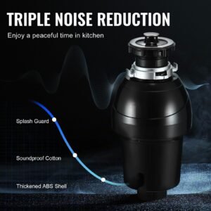 garbage disposal, 1hp 3270rpm continuous feed food waste disposer, ez connect food waste grinding system with sound reduction, power cord & splash guard for kitchen sinks