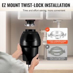 garbage disposal, 1hp 3270rpm continuous feed food waste disposer, ez connect food waste grinding system with sound reduction, power cord & splash guard for kitchen sinks