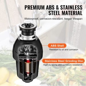 garbage disposal, 1hp 3270rpm continuous feed food waste disposer, ez connect food waste grinding system with sound reduction, power cord & splash guard for kitchen sinks