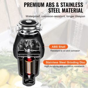 garbage disposal, 3/4 hp 3260rpm continuous feed food waste disposer, 3 bolt mount food waste grinding system with sound reduction, power cord & splash guard for kitchen sinks