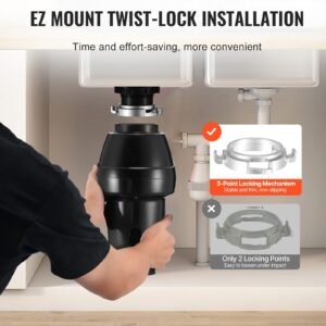 garbage disposal, 3/4hp 3250rpm continuous feed food waste disposer, ez connect food waste grinding system with sound reduction, power cord & splash guard for kitchen sinks