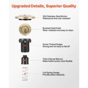 garbage disposal air switch kit, 2.5" sink top air switch for food waste disposal, brushed gold stainless steel on/off air button for waste disposer suitable for stainless steel countertops