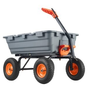 garden cart, durable poly dump cart with simple assembly steel frame, versatile dump wagon with dual function handle, 6.48 cu.ft utility barrow 1200 lbs load, 13 inch wheels