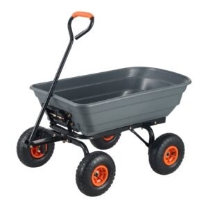 Garden Cart, Durable Poly Dump Cart with Simple Assembly Steel Framework, Versatile Dump Cart with Dual-Function Handle, Handy Wheelbarrow with 600 lbs Load Capacity, 10 inch Wheels
