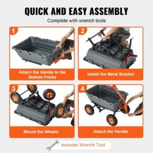 garden cart, durable poly dump cart with simple assembly steel structure, versatile dump wagon with dual function handle, handy wheelbarrow with 1500 lbs load capacity, 13 inch wheels