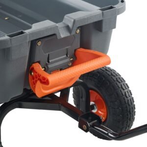 garden cart, durable poly dump cart with simple assembly steel structure, versatile dump wagon with dual function handle, handy wheelbarrow with 800 lbs load capacity, 10 inch wheels