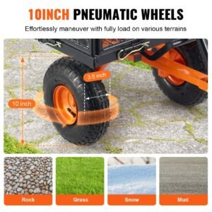 garden cart, sturdy metal construction with simple assembly, versatile dump cart with dual function handle, heavy duty garden wagon, 880 lbs load capacity, 10" wheels