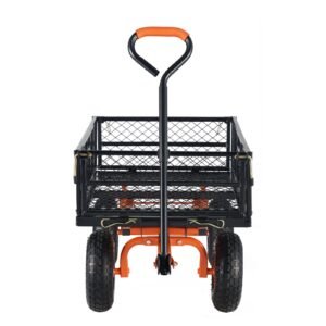 garden cart, sturdy metal construction with simple assembly, versatile dump cart with dual function handle, heavy duty garden wagon, 880 lbs load capacity, 10" wheels