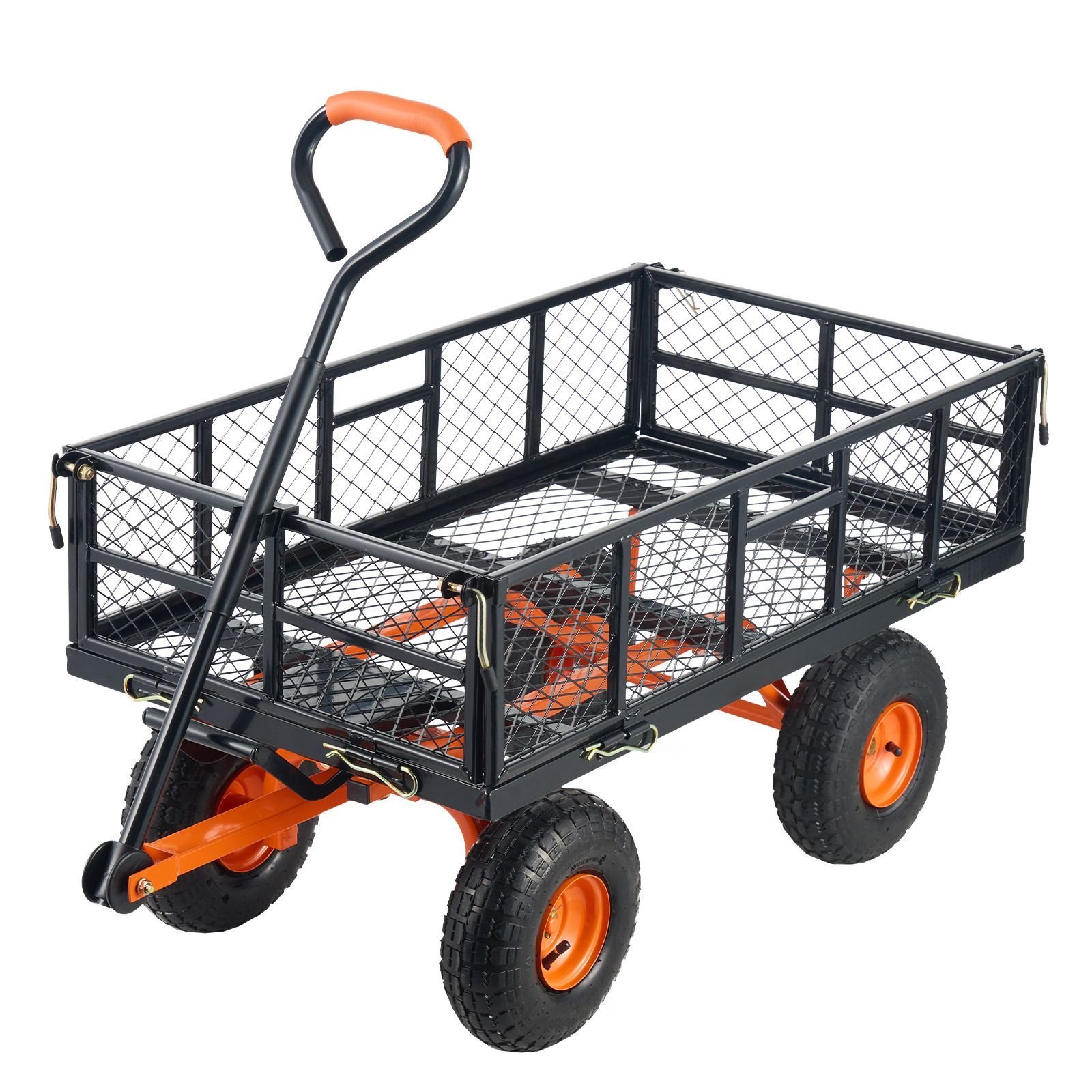 garden cart, sturdy metal construction with simple assembly, versatile dump cart with dual function handle, heavy duty garden wagon, 880 lbs load capacity, 10" wheels