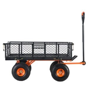 garden cart, sturdy metal utility wagon with simple assembly, versatile dump cart with dual function handle, wheelbarrow with 400 lbs load capacity, equipped with 10" wheels