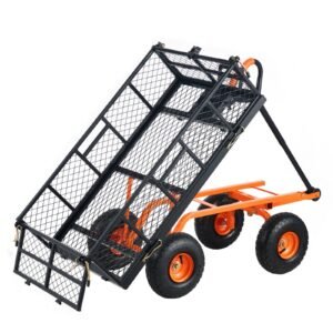 Garden Cart, Sturdy Metal Utility Wagon with Simple Assembly, Versatile Dump Cart with Dual-Function Handle, Wheelbarrow with 400 lbs Load Capacity, Equipped with 10" Wheels