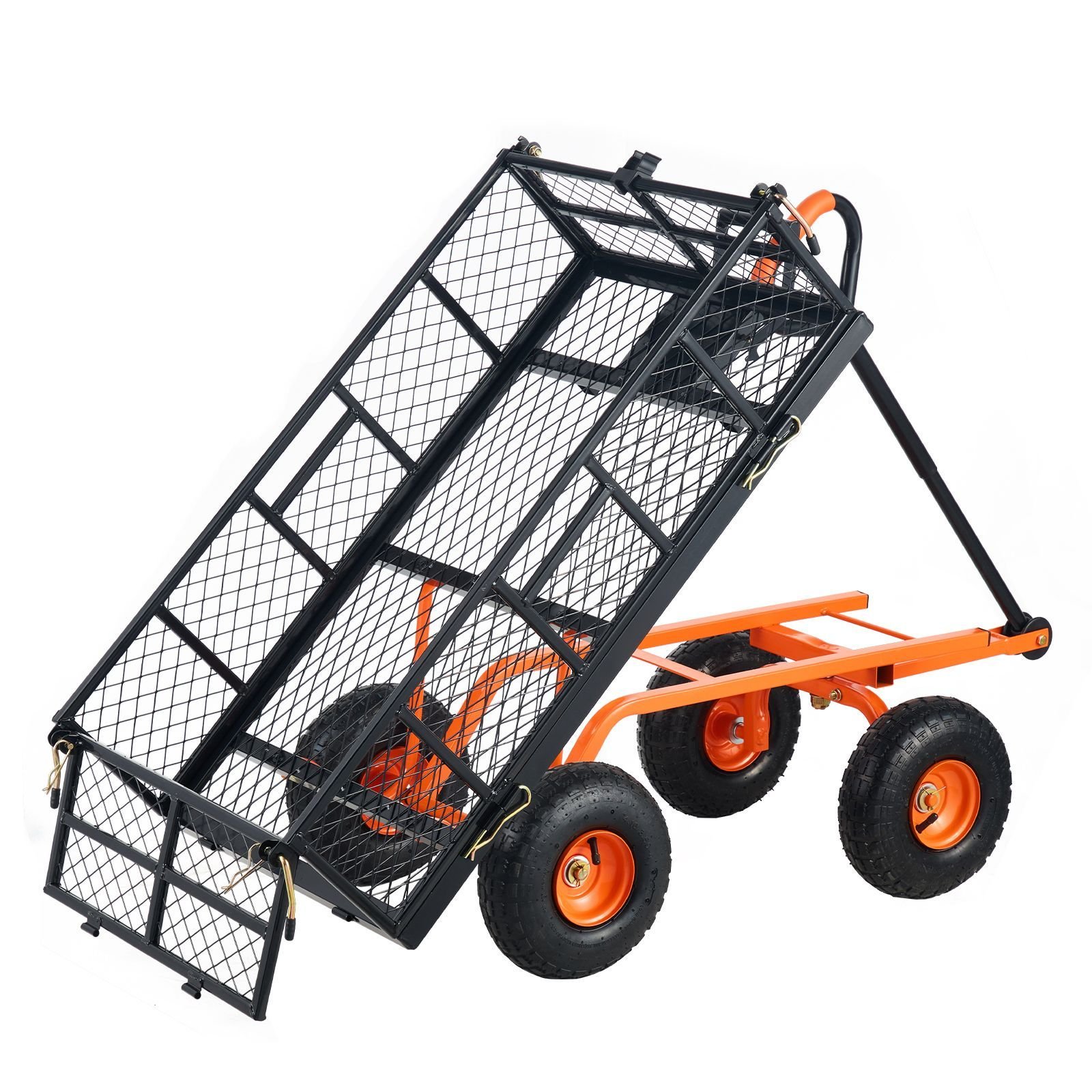 garden cart, sturdy metal utility wagon with simple assembly, versatile dump cart with dual function handle, wheelbarrow with 400 lbs load capacity, equipped with 10" wheels