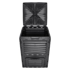 garden compost bin 80 gal, bpa free composter, large capacity outdoor composting bin with top lid and bottom door, easy assembling, lightweight, fast creation of fertile soil