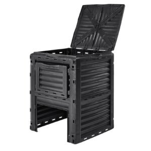 garden compost bin 80 gal, bpa free composter, large capacity outdoor composting bin with top lid and bottom door, easy assembling, lightweight, fast creation of fertile soil