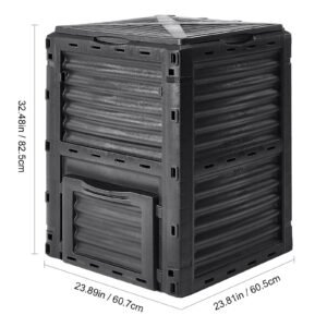 garden compost bin 80 gal, bpa free composter, large capacity outdoor composting bin with top lid and bottom door, easy assembling, lightweight, fast creation of fertile soil