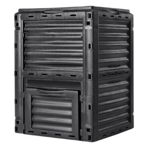 garden compost bin 80 gal, bpa free composter, large capacity outdoor composting bin with top lid and bottom door, easy assembling, lightweight, fast creation of fertile soil