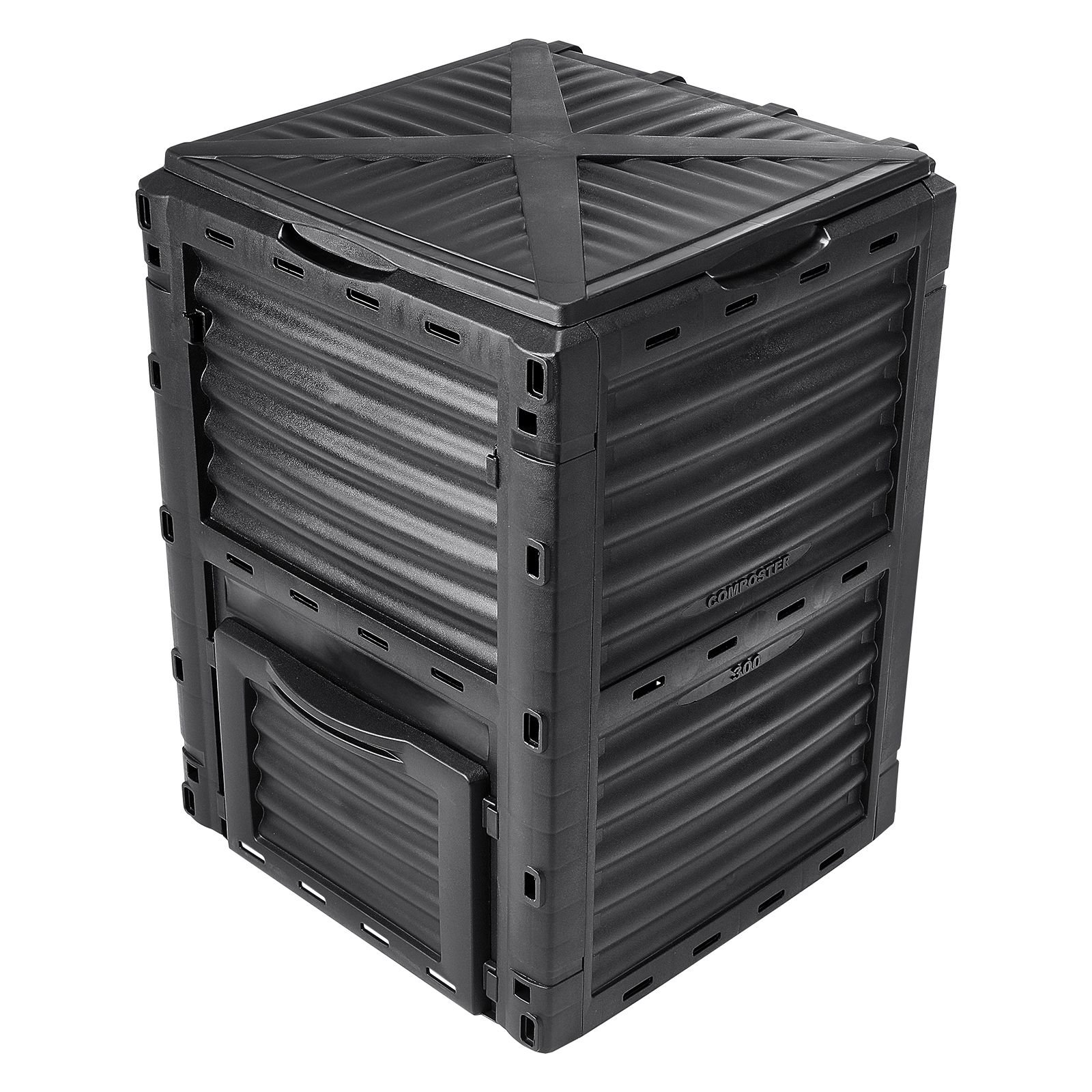 garden compost bin 80 gal, bpa free composter, large capacity outdoor composting bin with top lid and bottom door, easy assembling, lightweight, fast creation of fertile soil