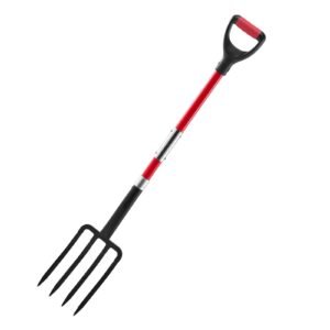 garden fork, 4 tine gardening pitchfork with fiberglass handle, 45 in heavy duty digging fork with y grip, forged steel spading fork for hay potato composting transplanting aeration
