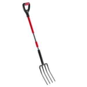 garden fork, 4 tine gardening pitchfork with fiberglass handle, 45 in heavy duty digging fork with y grip, forged steel spading fork for hay potato composting transplanting aeration
