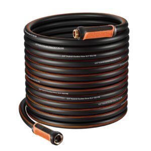 garden hose, 100 ft 5/8" heavy duty 4 layer rubber water hose, 150psi working & 600psi burst, flexible & non kink outdoor waterhose with 3/4" fitting, lightweight hoses for gardening cleaning