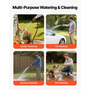 garden hose, 100 ft 5/8" heavy duty 4 layer rubber water hose, 150psi working & 600psi burst, flexible & non kink outdoor waterhose with 3/4" fitting, lightweight hoses for gardening cleaning