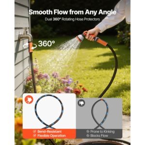 garden hose, 150 ft 5/8" heavy duty rubber water hose with 10 mode nozzle, 150psi working & 600psi burst, flexible & non kink outdoor waterhose with 3/4" fitting, lightweight hoses for gardening