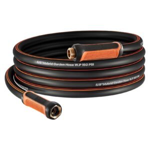 Garden Hose, 25 ft 5/8" Heavy Duty 4-Layer Rubber Water Hose, 150PSI Working & 600PSI Burst, Flexible & Non-kink Outdoor Waterhose with 3/4" Fitting, Lightweight Hoses for Gardening Cleaning