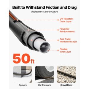 garden hose, 50 ft 5/8" heavy duty 4 layer rubber water hose, 150psi working & 600psi burst, flexible & non kink outdoor waterhose with 3/4" fitting, lightweight hoses for gardening cleaning
