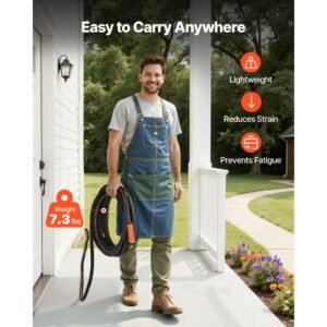 garden hose, 50 ft 5/8" heavy duty 4 layer rubber water hose, 150psi working & 600psi burst, flexible & non kink outdoor waterhose with 3/4" fitting, lightweight hoses for gardening cleaning