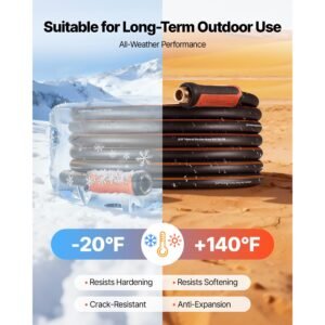 garden hose, 50 ft 5/8" heavy duty 4 layer rubber water hose, 150psi working & 600psi burst, flexible & non kink outdoor waterhose with 3/4" fitting, lightweight hoses for gardening cleaning